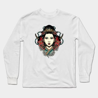 Oni Mask Geisha Queen Long Sleeve T-Shirt